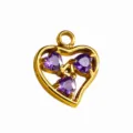Gold-plated heart shape pendant DIY jewelry accessory featuring three purple cubic zirconia stones. - Single Color Heart / Purple