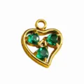 Gold heart pendant with three green cubic zirconia stones for DIY jewelry making accessory. - Single Color Heart / Green
