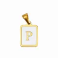 Goldener Edelstahl Buchstabe P Anhänger weißer Emaile quadratischer Charm für DIY Schmuck - Buchstabe P