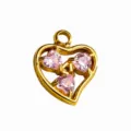 Gold-tone triple pink zirconia heart pendant jewelry accessory, delicate DIY craft piece. - Single Color Heart / Pink