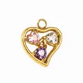 Gold Heart Pendant with Pink White Purple Zirconia Stones for DIY Jewelry Accessory - Multicolor Hearts / Pink White Purple