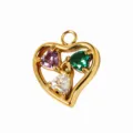 Gold stainless steel heart pendant with purple green white zirconia stones for DIY jewelry making - Multicolor Hearts / Purple Green White