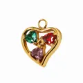 Gold stainless steel heart pendant colorful cubic zirconia DIY jewelry accessory for necklace bracelet - Multicolor Hearts / Green Red Purple