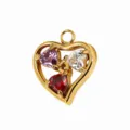 Gold stainless steel heart pendant with colorful cubic zirconia stones for DIY jewelry making - Multicolor Hearts / Purple White Red