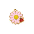 Vergoldeter Emaille Gänseblümchen Marienkäfer Anhänger für DIY Halskette Schmuck Zubehör. - 33 Rosa Gänseblümchen Marienkäfer