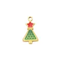 Christmas tree pendant charm DIY jewelry accessory red green enamel gold tone metal detail. - Triangle Christmas Tree