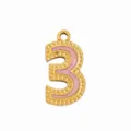 Colgante de numero 3 de acero dorado con purpurina rosa para hacer bisuteria DIY. - Número 3 / Rosa Purpurina