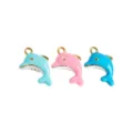 Emaille Delfin Anhänger Titanstahl DIY Halskette Schmuck Zubehör Set mit 3 Stück - Delfin / Himmelblau