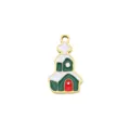 Christmas church pendant enamel gold rim DIY jewelry accessory detail view for handmade necklaces - Green Small House Pendant