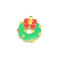 Closeup of Christmas wreath metal pendant, enameled holiday jewelry accessory for DIY bracelet necklace. - Christmas Wreath Pendant