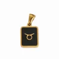 Pendentif zodiaque Taureau plaqué or en acier inoxydable émail noir bijoux DIY collier - Huile Noire-Taureau
