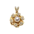 Gold pearl pendant heart flower DIY necklace accessory, shiny crystal paved charm for women. - Rotating Heart Pearl