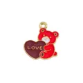 Red enamel bear charm pendant with heart DIY jewelry accessory for handmade crafts. - 14 LOVE Bear Heart