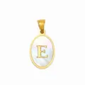 Gold-plated stainless steel oval letter E pendant with white mother-of-pearl inlay. - Oval Shell Letter E