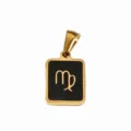 Gold stainless steel Virgo zodiac pendant black enamel DIY necklace charm accessory - Black Oil-Virgo