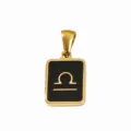 Stainless Steel Gold Plated Libra Zodiac Pendant Black Enamel Charm Necklace DIY Accessory - Black Oil-Libra