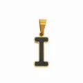 Goldener Buchstabe I Anhänger, schwarze Emaille Edelstahl DIY Halskette Schmuck. - Buchstabe I