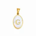 Gold stainless steel mother of pearl letter G oval pendant for DIY necklace jewelry. - Oval Shell Letter G