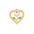 Gold tone heart flower pendant enamel DIY jewelry accessory for necklace bracelet charm finding - Style 33 White Rose Green Leaf Heart
