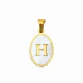 Stainless steel gold plated white mother of pearl oval letter H pendant DIY necklace accessory. - Oval Shell Letter H