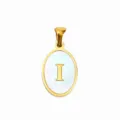 Stainless steel gold plated white mother of pearl oval letter I pendant necklace accessory - Oval Shell Letter I