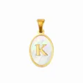 Stainless steel gold plated white mother of pearl oval letter K pendant DIY necklace accessory - Oval Shell Letter K