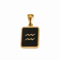 Aquarius Zodiac Pendant Stainless Steel Gold Plated Black Enamel Rectangle Necklace Charm - Black Oil-Aquarius