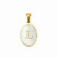 Stainless steel gold plated white mother of pearl oval letter L pendant DIY necklace accessory - Oval Shell Letter L