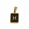 Gold Stainless Steel Pisces Zodiac Pendant Black Enamel Necklace DIY Charm Accessory - Black Oil-Pisces