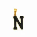 Edelstahl Gold Buchstabe N Anhänger mit schwarzer Emaillierung DIY Schmuck Zubehör Bastelei - Buchstabe N