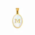 Gold Plated Stainless Steel White Mother of Pearl Oval Letter M Pendant Accessory - Oval Shell Letter M