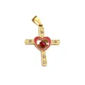 Goldener Kreuz-Anhänger mit rotem Emaille-Herz und Kristallen, Edelstahl DIY Schmuckstück. - Rotes Herz Roter Strass Kreuz