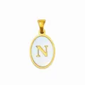 Stainless steel gold plated white mother of pearl letter N oval pendant DIY necklace accessory - Oval Shell Letter N