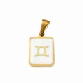 Stainless steel gold plated Gemini zodiac sign pendant white enamel jewelry DIY necklace charm - White Oil-Gemini
