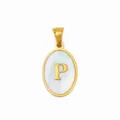Stainless steel mother of pearl letter P oval pendant DIY necklace jewelry accessory - Oval Shell Letter P