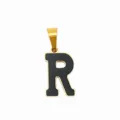 Goldener Edelstahl Buchstabe R Anhänger mit schwarzer Emaillierung für DIY Ketten. - Buchstabe R