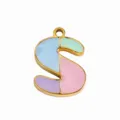 Multi-color enamel letter S pendant, gold-rimmed DIY alloy charm for necklaces and bracelets. - Letter S