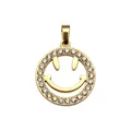 Gold tone micro pave cubic zirconia smiley face pendant DIY necklace jewelry accessory - Hollow Rhinestone Smile Style