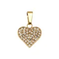 Gold heart pendant paved with sparkling clear cubic zirconia stones for DIY necklaces. - Flat Pave Heart