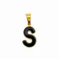 Goldener Buchstabe S Anhänger mit schwarzer Emaillierung, Edelstahl DIY Schmuck Zubehör. - Buchstabe S