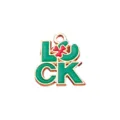 Green enamel LUCK letter clover metal charm pendant DIY jewelry accessories crafting findings. - 6 LUCK Letter