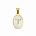 Gold plated stainless steel oval mother of pearl letter T pendant necklace jewelry accessory variant - Oval Shell Letter T