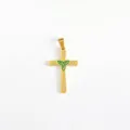 Goldener Edelstahl Kreuz Anhänger mit grüner Emaillierung für DIY Schmuck Basteln. - Kleeblatt Strass Kreuz