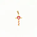 Goldener Kreuz Anhänger mit rotem Emaille Herz aus Titanstahl für DIY Schmuckherstellung - Rotes Herz Kreuz