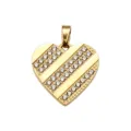 Gold plated heart pendant with sparkling rhinestones DIY necklace charm jewelry accessory - Rhinestone Striped Heart Style