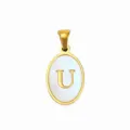 Gold Stainless Steel Letter U Mother-of-Pearl Oval Pendant Charm DIY Jewelry Accessory - Oval Shell Letter U