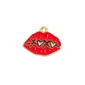Red lips enamel charm pendant metal gold trim DIY jewelry accessories crafting findings - 8 Red Lips