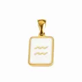 Gold plated stainless steel Aquarius zodiac pendant white enamel charm DIY necklace jewelry - White Oil-Aquarius