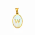 Stainless Steel White Mother of Pearl Oval Letter W Pendant DIY Necklace Jewelry Accessory - Oval Shell Letter W