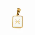 Gold-plated stainless steel Pisces zodiac sign pendant with white enamel finish for DIY necklace. - White Oil-Pisces